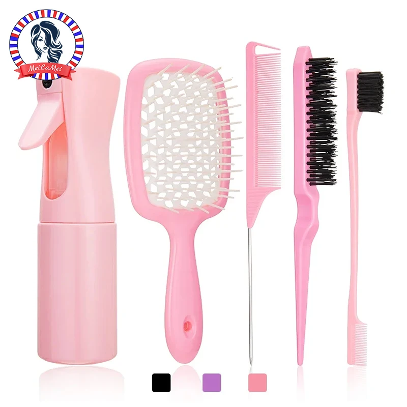 5/6 Pcs Comb Set Detangling Hair Brush Curly Hair Curved Rat Tail Comb Set Edge Hair Brush Curly Hair Brush Hair Salon Tools
