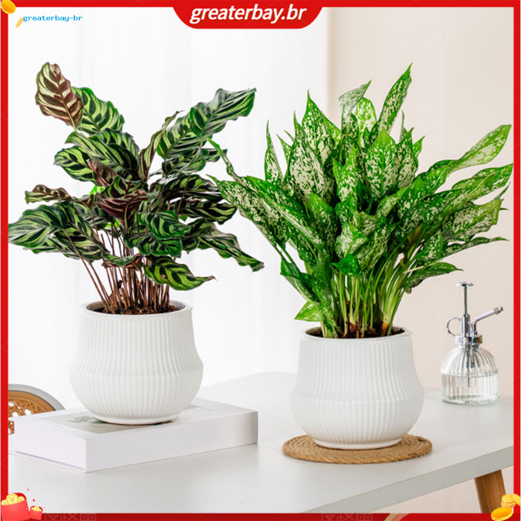 Automatic Self-watering Flowerpot with Vertical Grain Texture White Nordic Style Plant Pot for Home Decor Indoor Outdoor