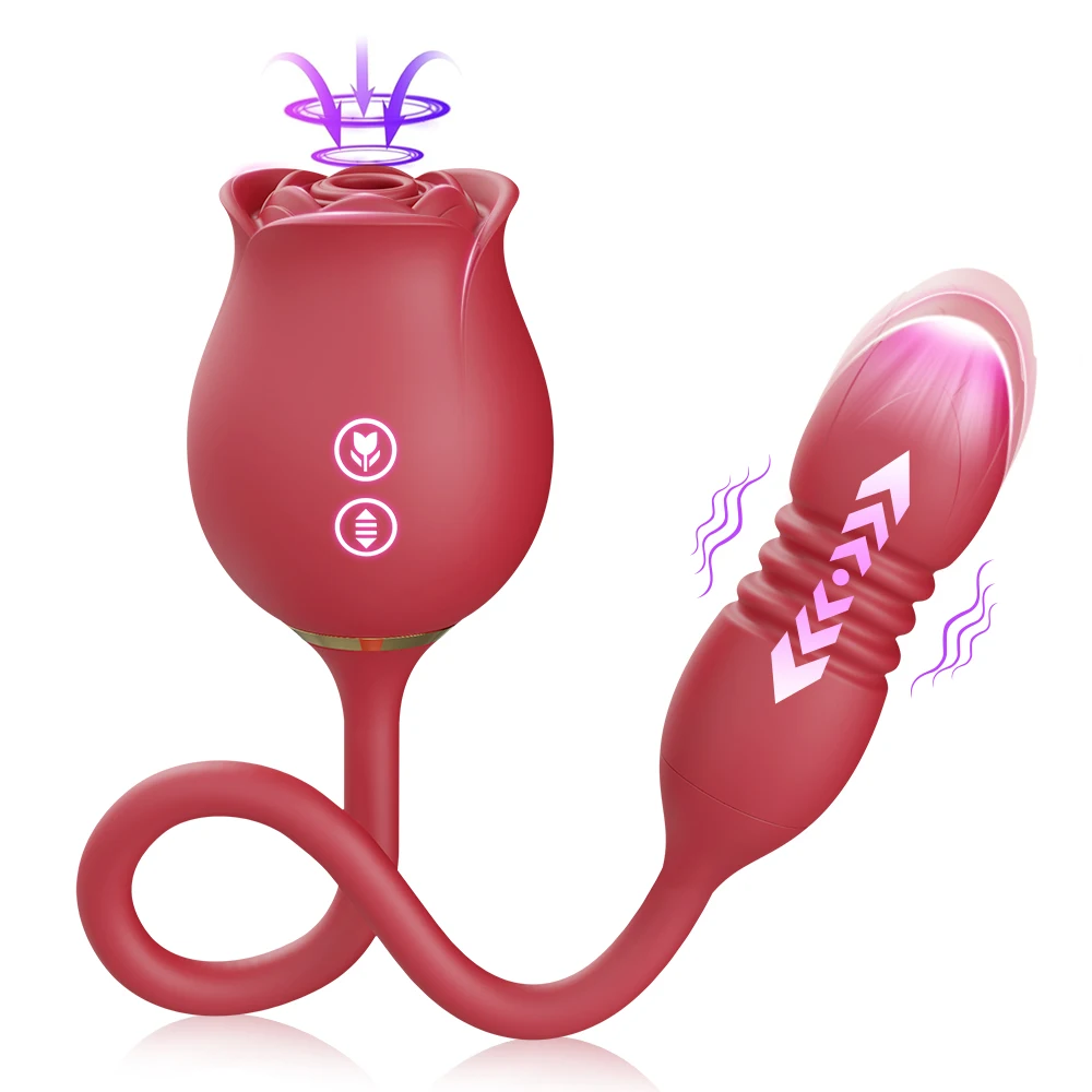 Rose-Sucking Sex Toys Dildo Vibrator for Women 3in1 Thrusting G Spot Anal Vibrators Stimulator Female Vibrating Egg Adult Toys