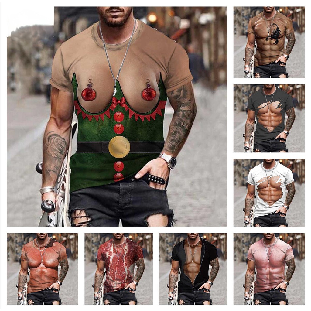 Muscle Body 3D Print Camiseta Verão Oversized Unissex Street Trendy Tops De Manga Curta