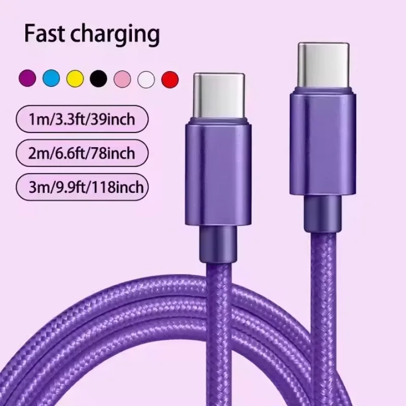 66W Nylon Braided 1m 2m 3m Usb C Fast Charging Cable for Iphone 15 16 Pro Max Samsung S24 Xiaomi OPPO Charging Cable