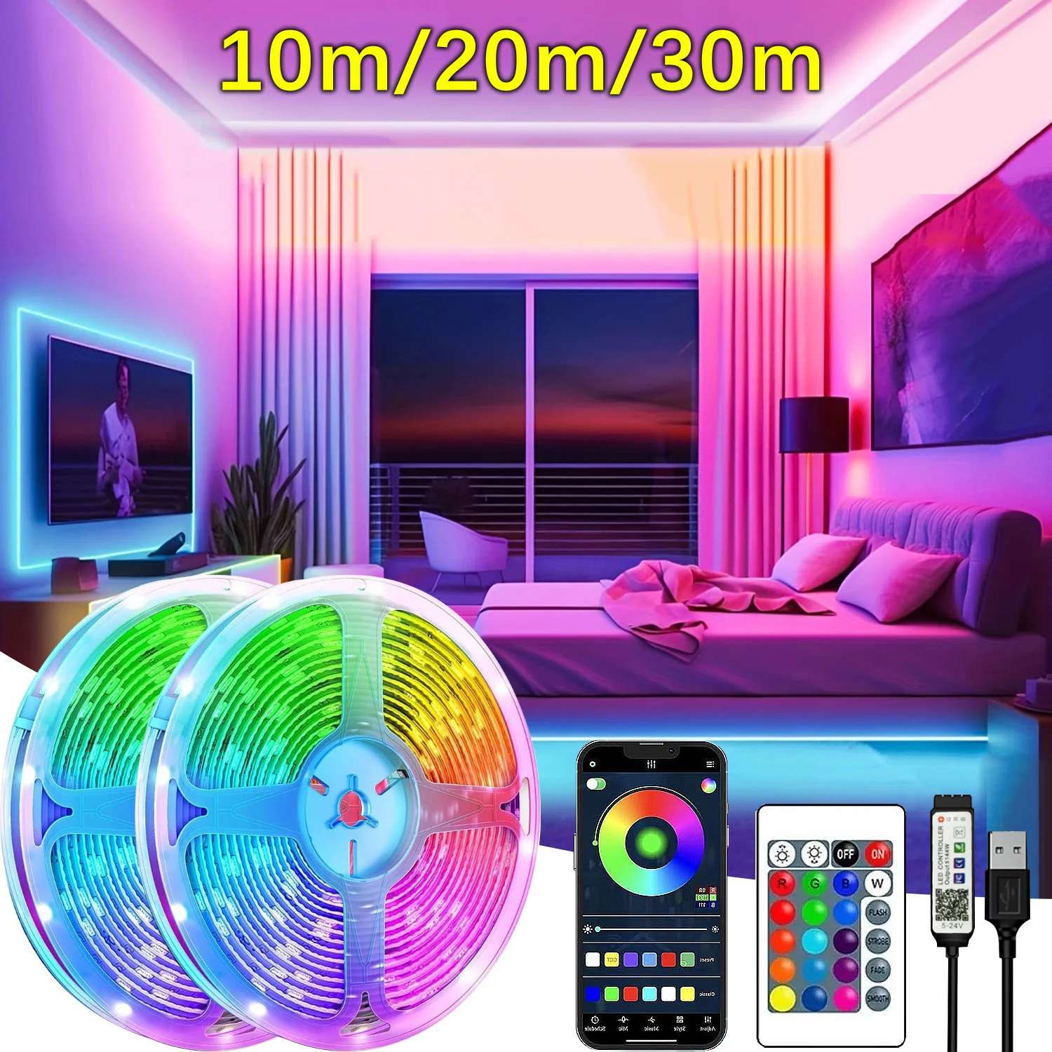 5V USB Led Lights for Room RGB Led Strip Lights 10m 20m 30m Flexible Ribbon Diode Tape for Room Bedroom Decor TV Backlights