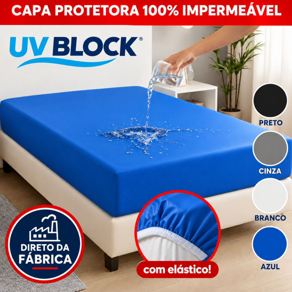 Capa Colchão Premium QUEEN Impermeável UV BLOCK Bloqueia Líquidos e Sujeira Protetor Napa