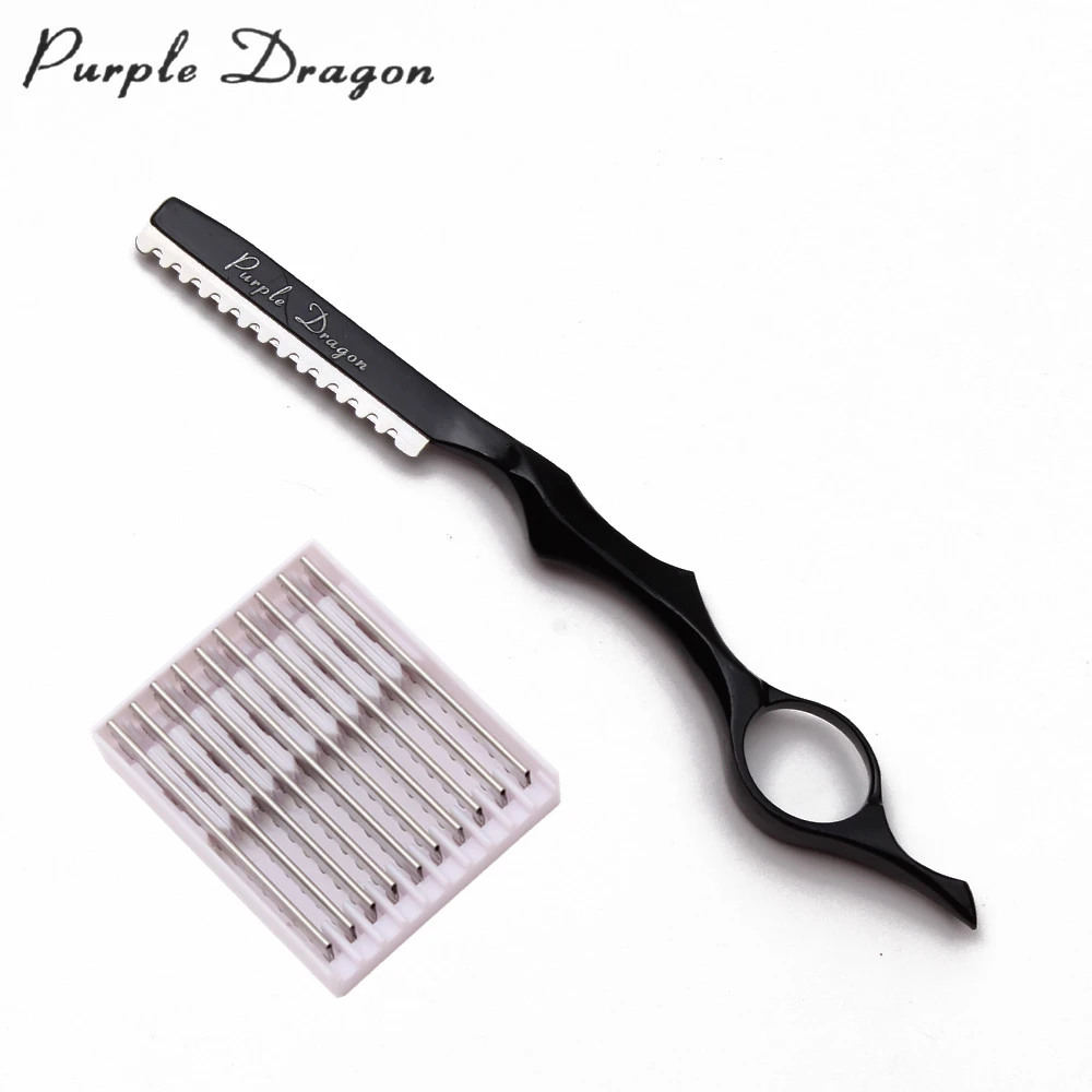 Purple Dragon Professional Sharp Barber Razor Beard Hair Razors Cut Hair Cutting Thinning Knife Salon Tools Add 10 Blades Z6100
