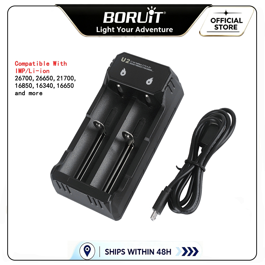 Carregador De Bateria Com Slot USB Duplo BORUIT 18650 21700 16340 26650 Recarregável