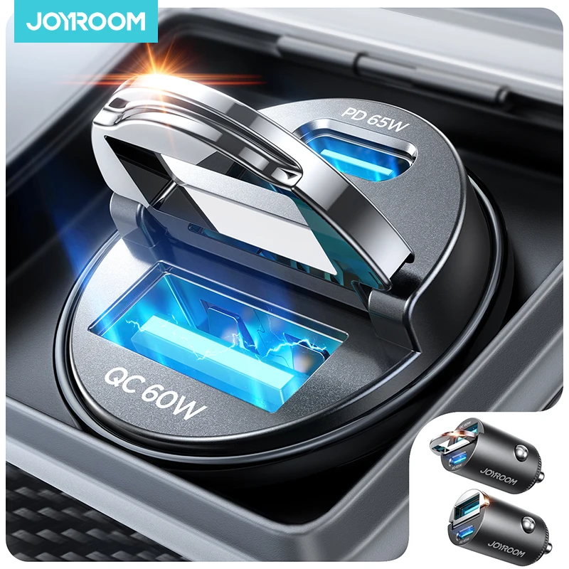 Joyroom 125W Pull Ring Car Charger USB Type-C Dual Fast Ports Fast Charging Mini Car Phone Charger Adapter Car Accessories PD QC