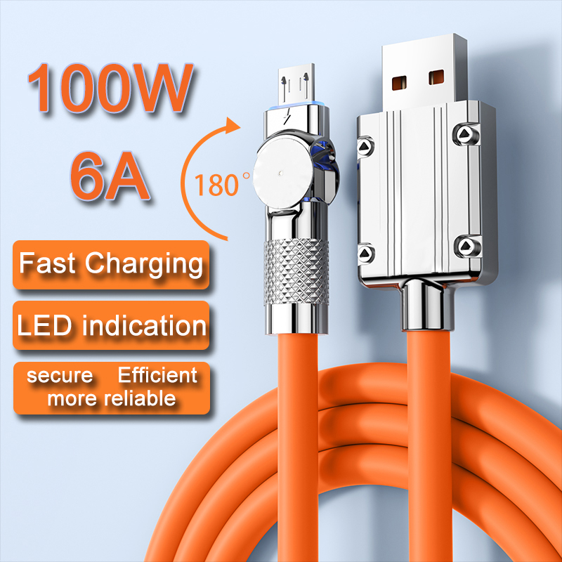 100W 180 ° Rotação USB Para Micro Android Cabo Carregador De Carregamento Super Rápido Xiaomi Redmi OPPO Huawei Samsung