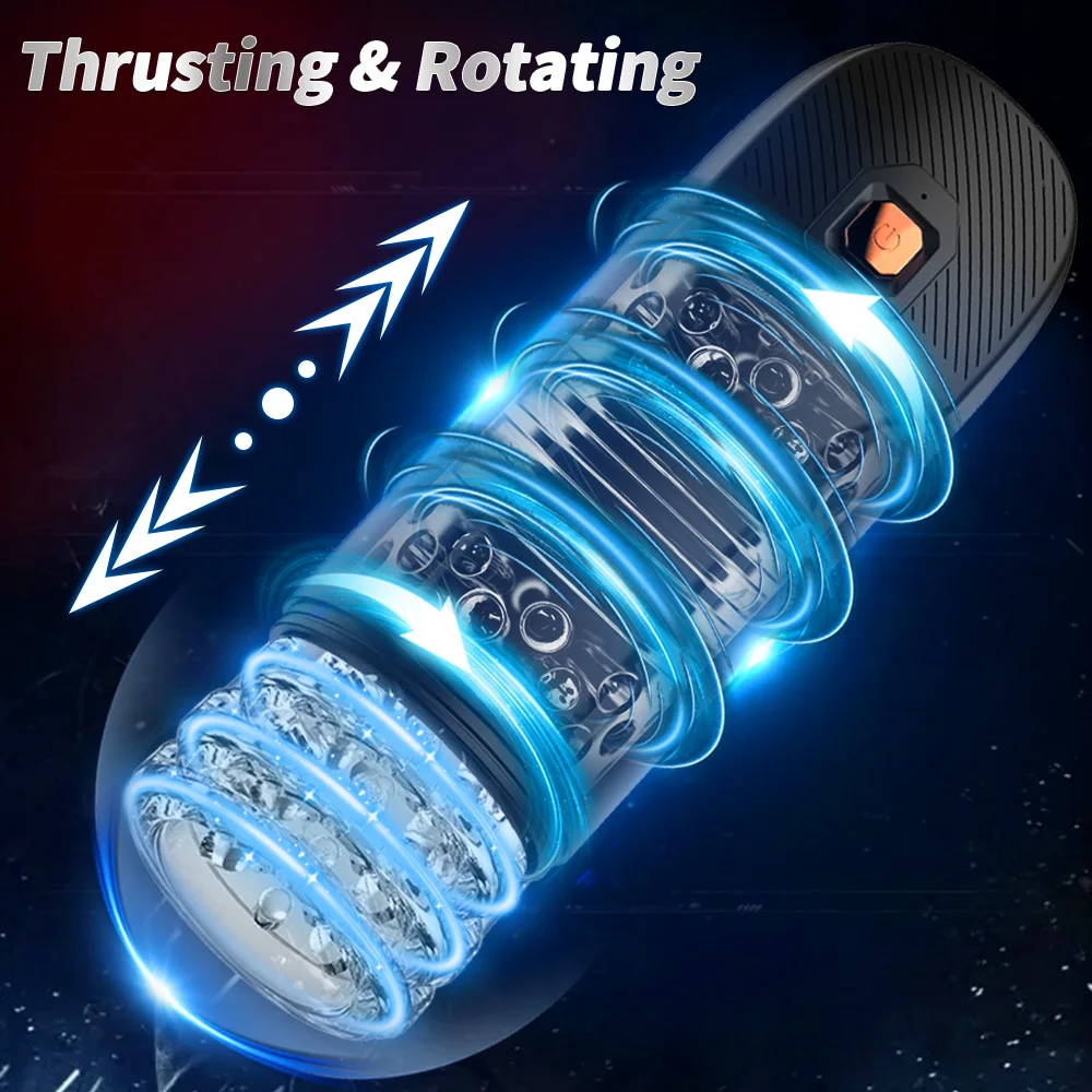 Male Masturbator Adult Sex Toys Automatic Stroker with 9 Thrusting & Rotating 3D Realistic Transparent Textured Sex Machine