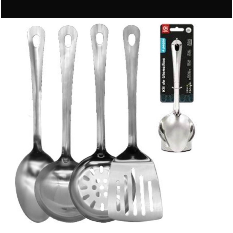 Kit Utensílios de Cozinha 5 Peças Aço Inox