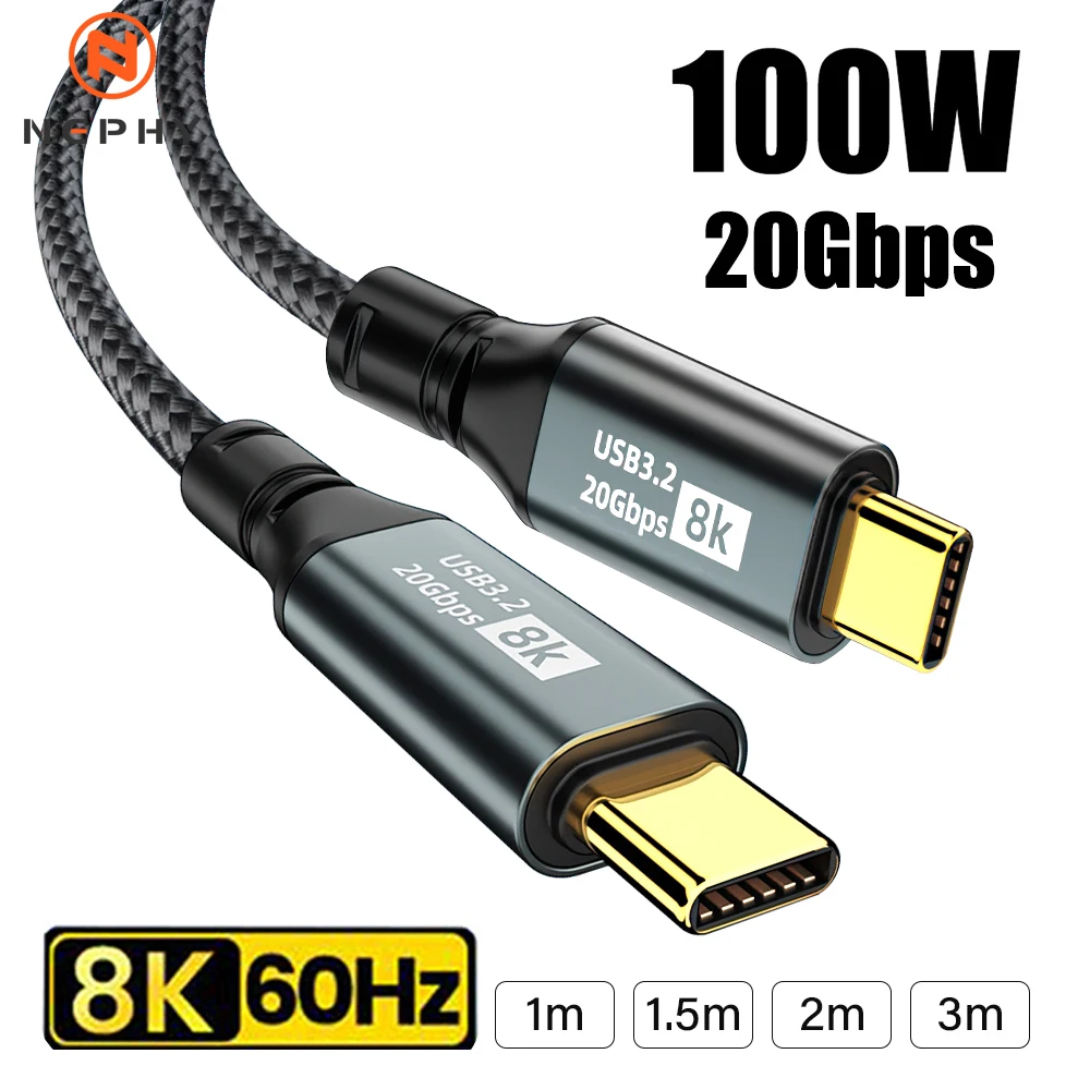 USB 3.2 Gen 2 Type C to C Cable For iPhone 15 Pro Max Macbook iPad Samsung TV Hard drive PD 100W Data Charger 8K 60HZ Video Cord