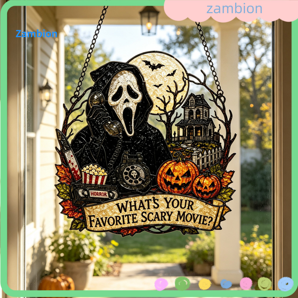 Stained Glass Style Suncatcher Ghost Face Window Hanging for Windows – Acrylic Light Catcher with Colorful Reflections