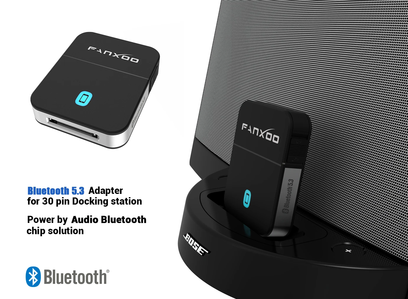 Fanxoo 30 Pin Bluetooth Adapter 5.0 Audio Mini Bluetooth Receiver For Bose Sounddock JBL YAMAHA IPhone IPod Jack Analog Speaker
