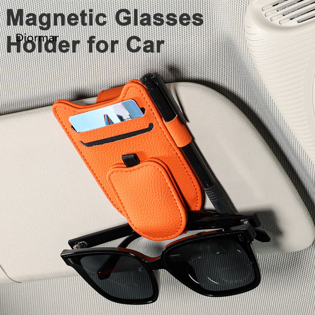 Faux Leather Sunglasses Clip Eyeglasses Hanger Universal Car Visor Organizer for Cards Magnetic Holder Multi-function fo