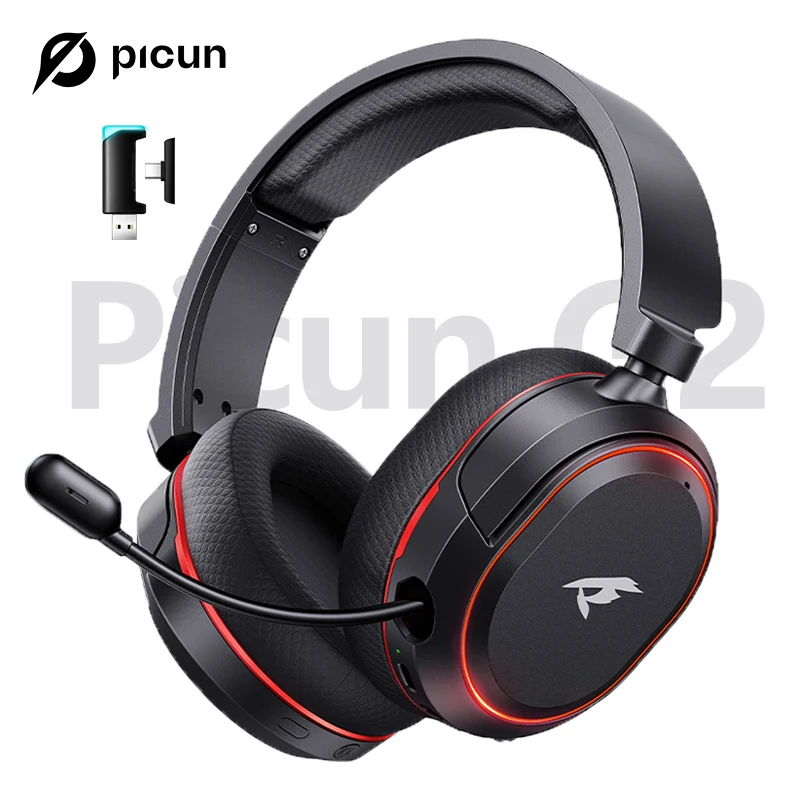 Picun G2 2.4G Wireless Gaming Headset Bluetooth Headphones 5ms Low Latency 7.1 Surround ENC Mic For PC PS4 PS5 Phone Switch