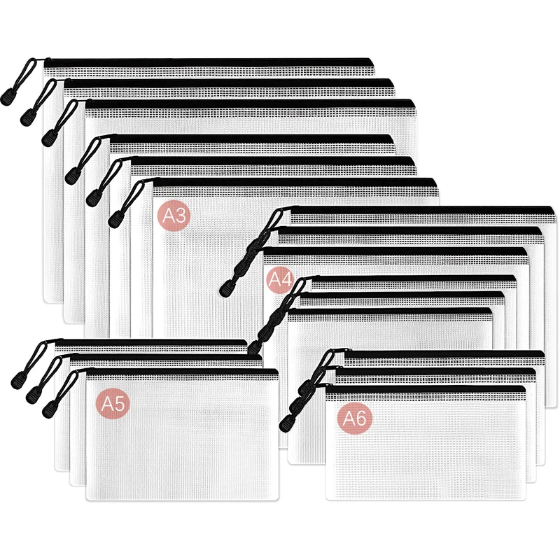 Mesh Zipper Storage Bag Document Bag Waterproof File Pouch Folders School Office Supplies Cosmetic Makeup Bags A3/A4/A5/A6