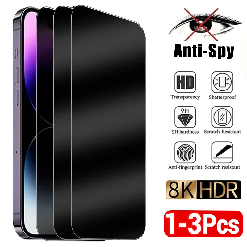 1-3Pcs Anti-spy Tempered Glass For IPhone 15 14 13 12 11 Pro Max Full Cover Privacy Screen Protector For iPhone X XS XR 7 8 Plus