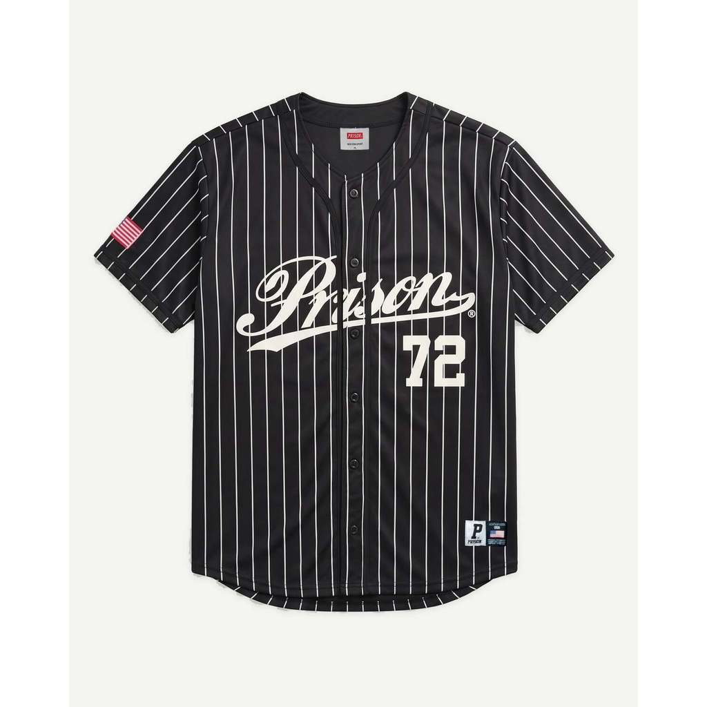 Camisa de Baseball Prison Listrada Preta