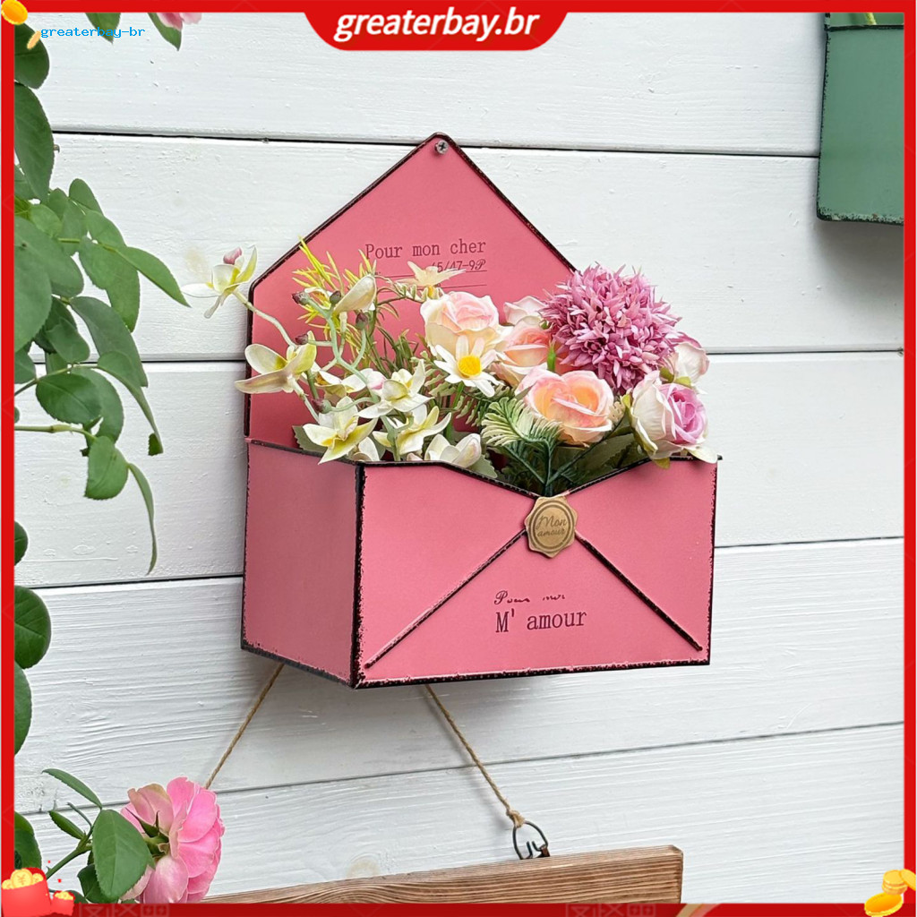 Metal Wall-mounted Flower Pot with Drainage Hole – Decorative Envelope Shape Planter for Balcony Garden Courtyard Indo