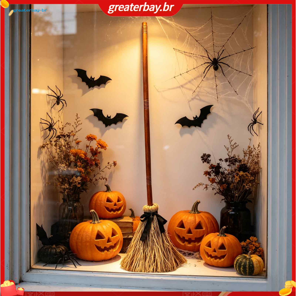 Electric Broom Toy with Touch-activated Swinging Prop – Retro Straw Witch Halloween Decoration for Party Courtyard Dis