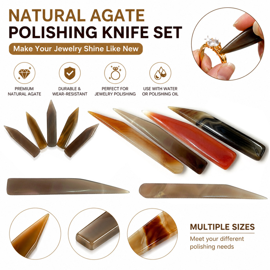 Various sizes of agate polishing tools for polishing and grinding gold and silver jewelry