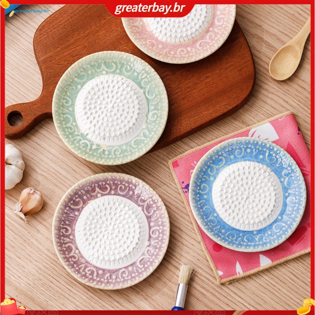 Ceramic Garlic Grater Plate – Embossed Grinding Dish for Wasabi Ginger Cheese Chocolate Carrot Vegetables Durable Kitc