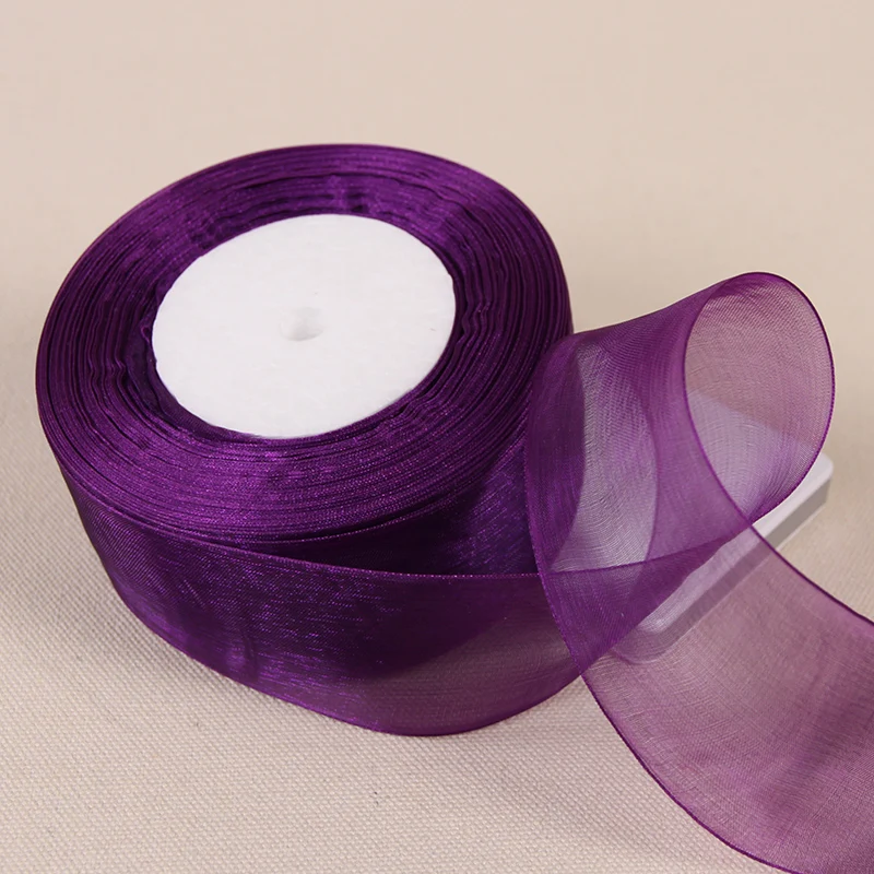 12mm 15mm 20mm 25mm 40mm 50mm Dark Purple Transparent Organza Ribbons DIY Crafts Fabric Christmas Wedding Birthday Party Decor