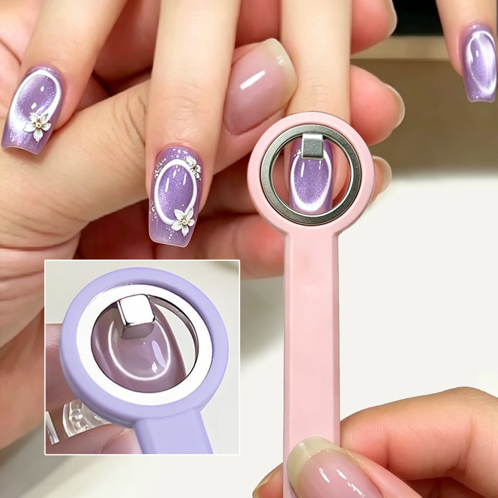 Halo Cat Eye Nail Magnet Ring Magnetic Tool with Handle for Cat Eye Gel Polish DIY Nail Art Manicure Tools