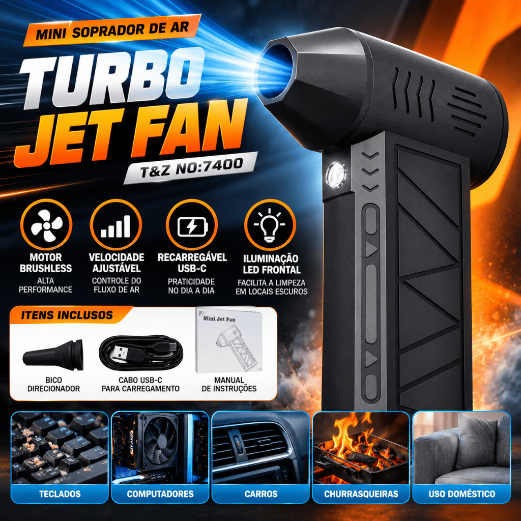 Mini Soprador de Ar Turbo Jet Fan Potente Recarregável USB-C Brushless para Limpeza PC Teclado Carro