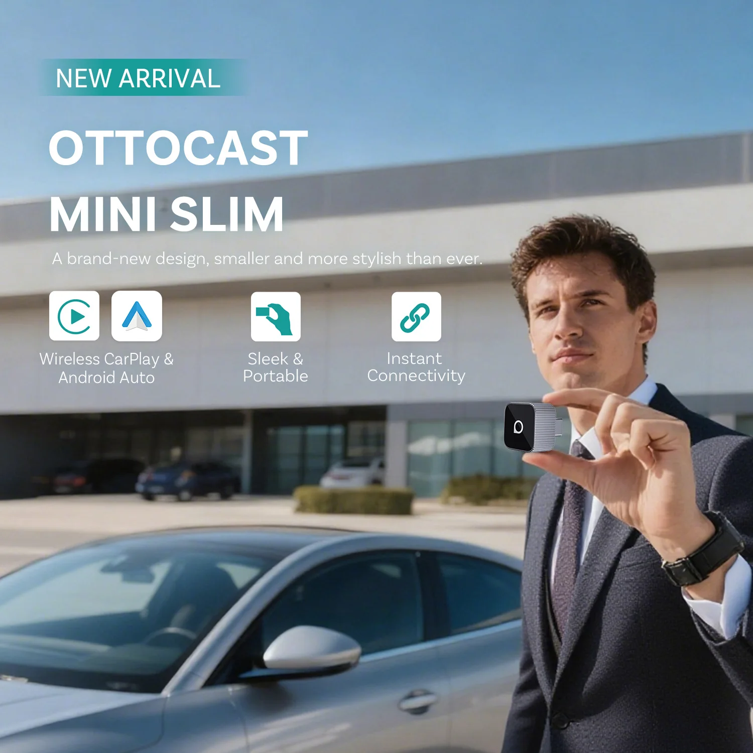 Ottocast Mini Slim Wireless CarPlay Android Auto Adapter USB Dongle Plug Play Bluetooth 5.0 Wifi Auto Connect for 98% of Cars