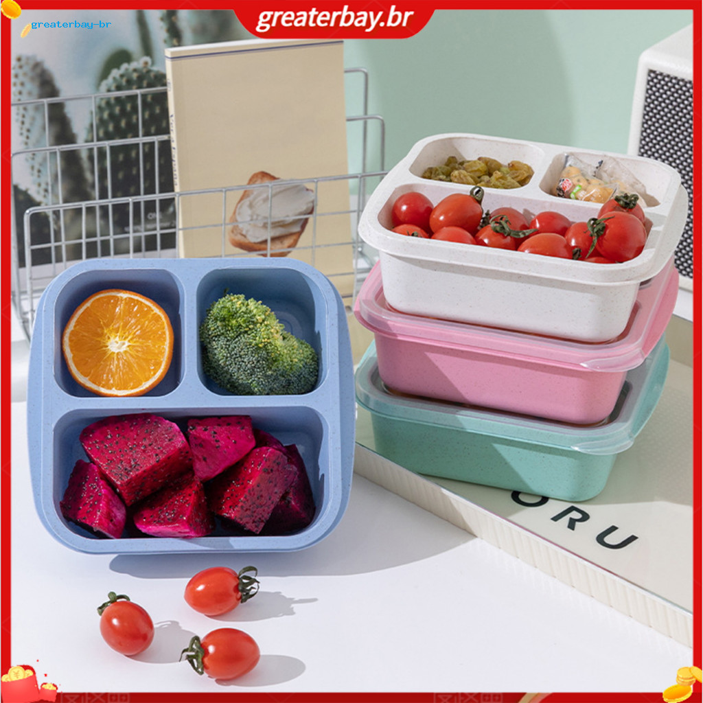 Lunch Box Portable 3-compartment Food Storage Container Dust-proof Reusable Bento for Work Travel Office Snacks – Meal