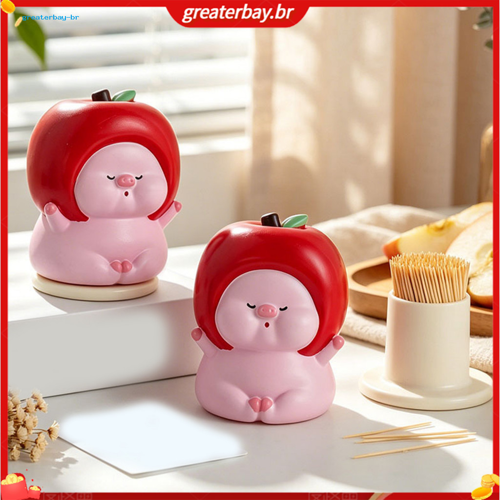 Red Fruit Pig Toothpick Holder Cartoon Animal Shape Dust-proof Kitchen Dispenser Organizer Box Cute Table Accessory for