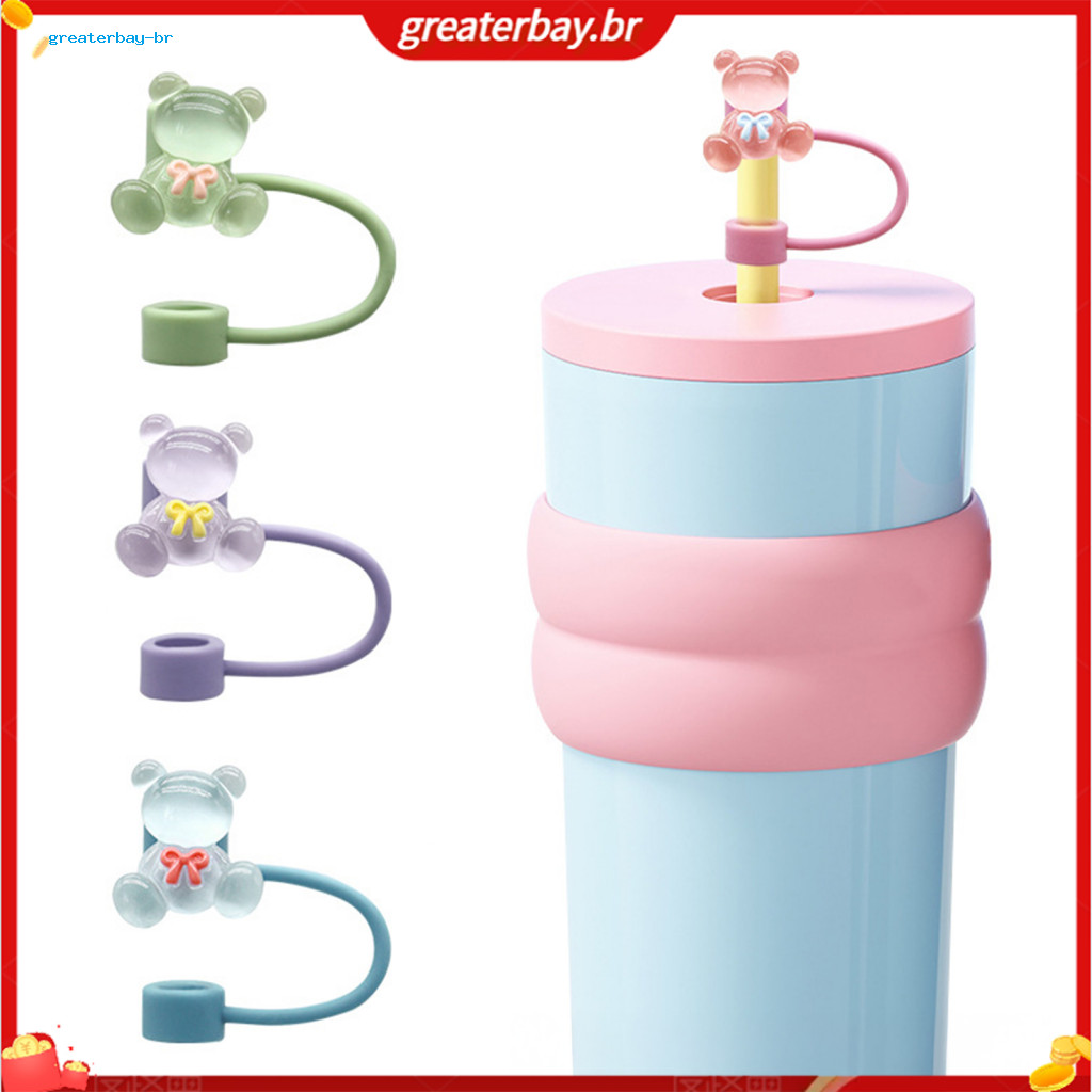 2pcs Reusable Silicone Straw Caps 10mm Diameter Bear Design Dust-proof Covers for Cups Bottles – Eco-friendly Drink Li