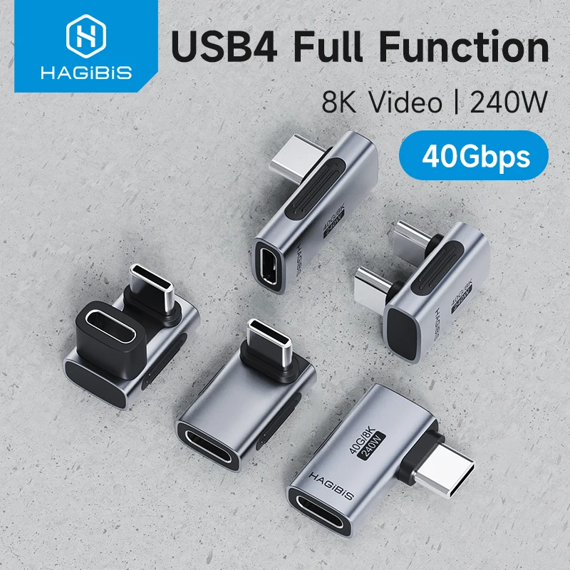Hagibis 240W USB C to C Adapter 40Gbps 8K 60Hz 90 Degree Converter USB4 Adapter for Thunderbolt 4/3 MacBook iPhone 17 Pro Tablet