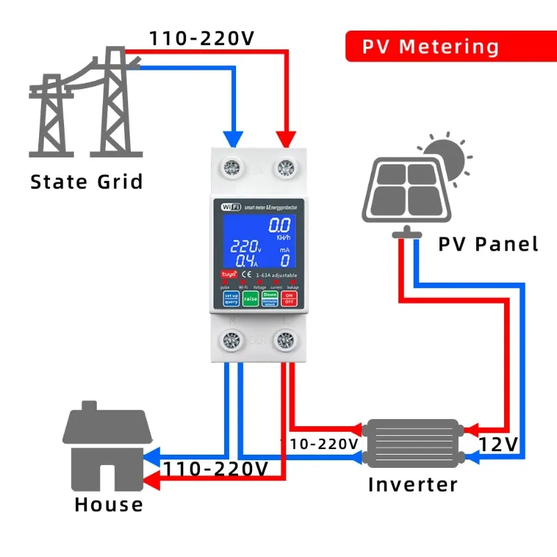 Smart Life PV Smart Circuit Breaker Tuya Voltage Relay 230V Wifi Current Leakage Protection MCB Automatic Switch 63A