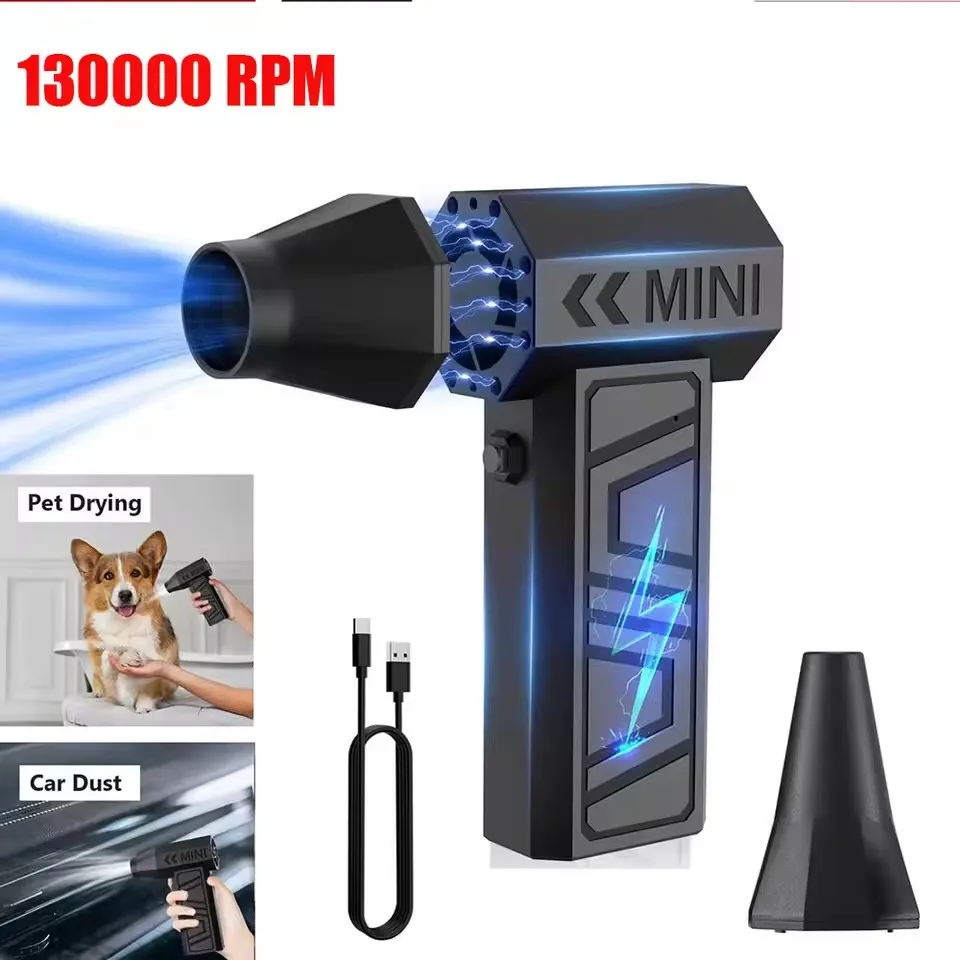 Mobidea Mini Electric Air Duster Rechargeable Cleaner for PC Keyboard Car Dust Snow Leaf Blower 3-Gear Adjustable 4 Nozzles