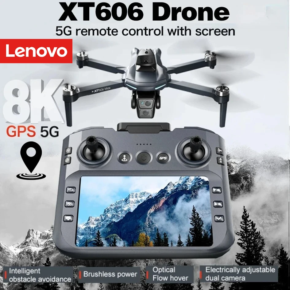 Lenovo NEW XT606 GPS Drone 8K HD Professional dual camera 5G WIFI FPV Obstacle Avoidance Brushless RC Quadcopter Dron toys