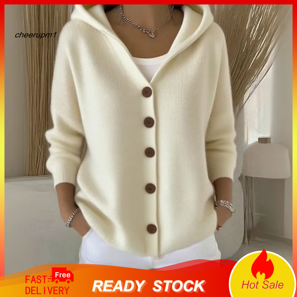 Simple Design Jacket Women Coat Women’s Casual Oversized Hooded Cardigan Sweater Long Sleeve Button-down Knit Hoodie L
