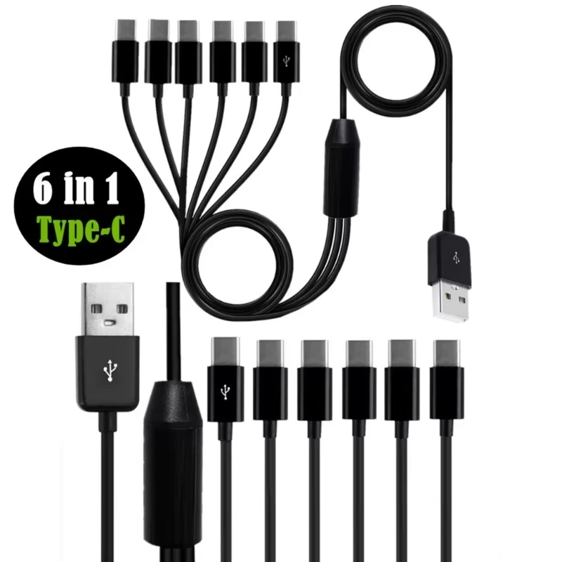 6 In 1 Micro USB/Type C Splitter Cable USB A 2.0 to 6 Micro USB Type C Data Charing Cable For iphone xiaomi Tablet Pad