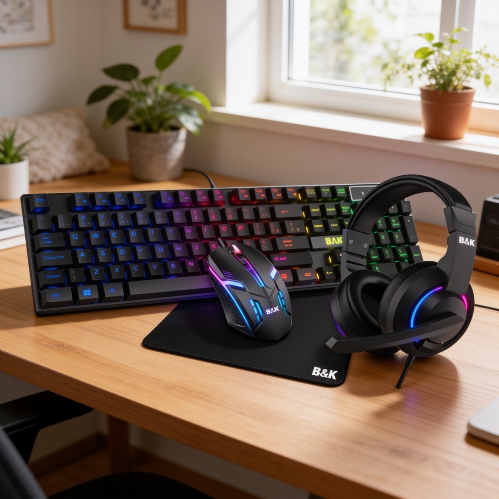 Kit Gamer BAK Mouse + Teclado LED colorido + Fone de ouvido Headset + Mousepad Combo Dragon RGB USB