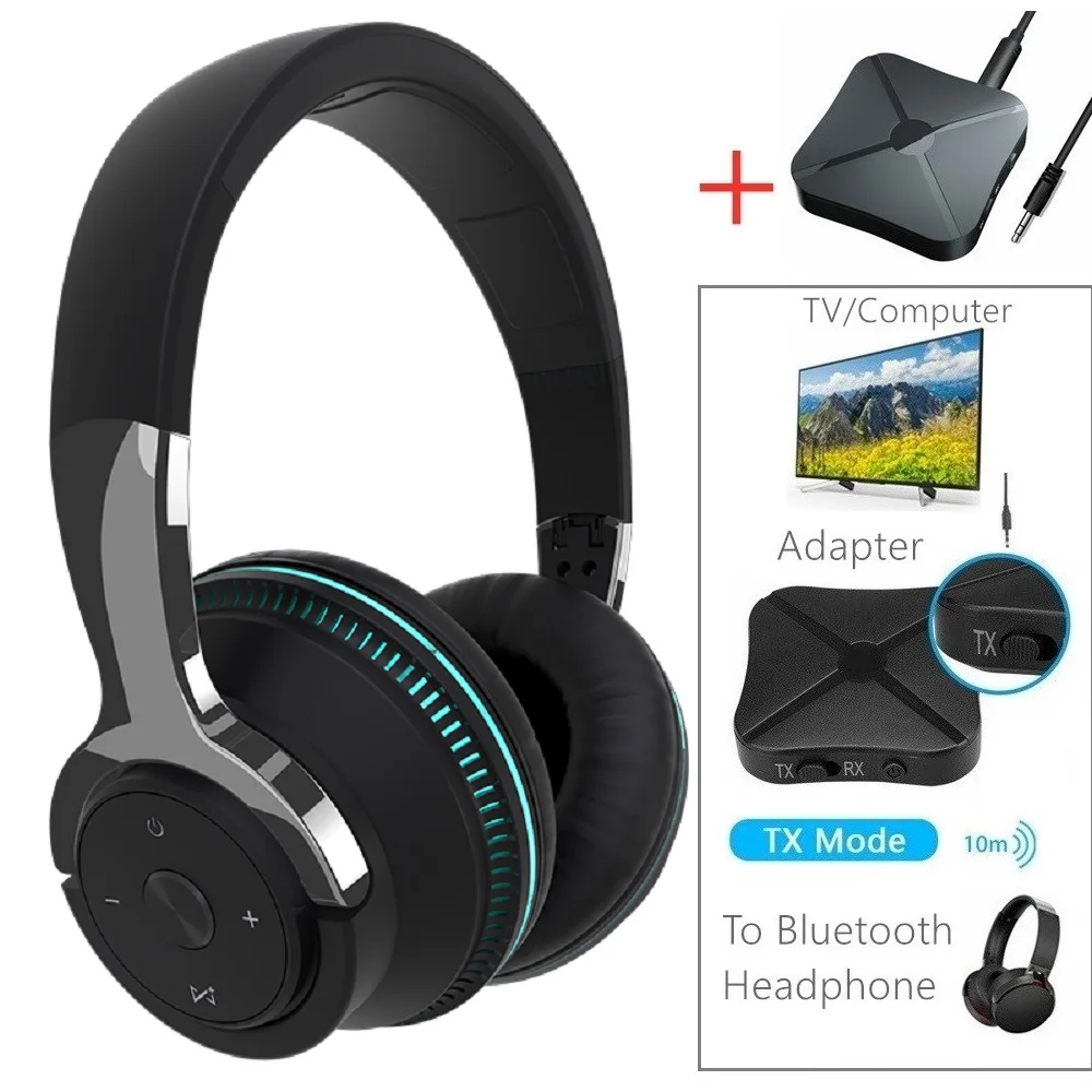 Tv Bluetooth Headphones Wireless Headphon with Mic USB Adaptor Headset Noise Canceling Stereo Foldable Bass for TV Earphone