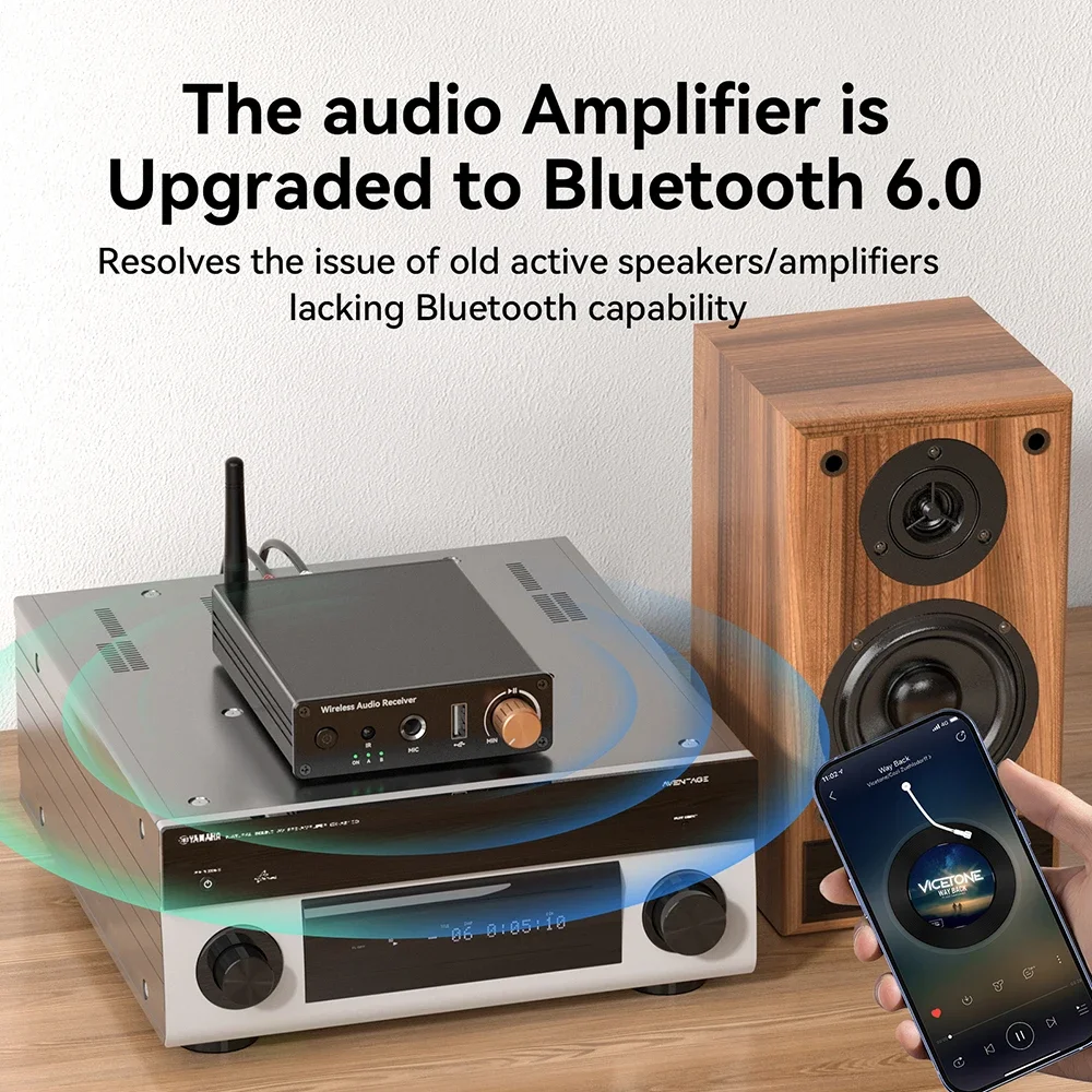 Bluetooth-compatible 6.0 Audio Receiver 3.5mm AUX RCA USB 6.5MM Microphone Music Wireless Adapter with Remote Control for TV PC
