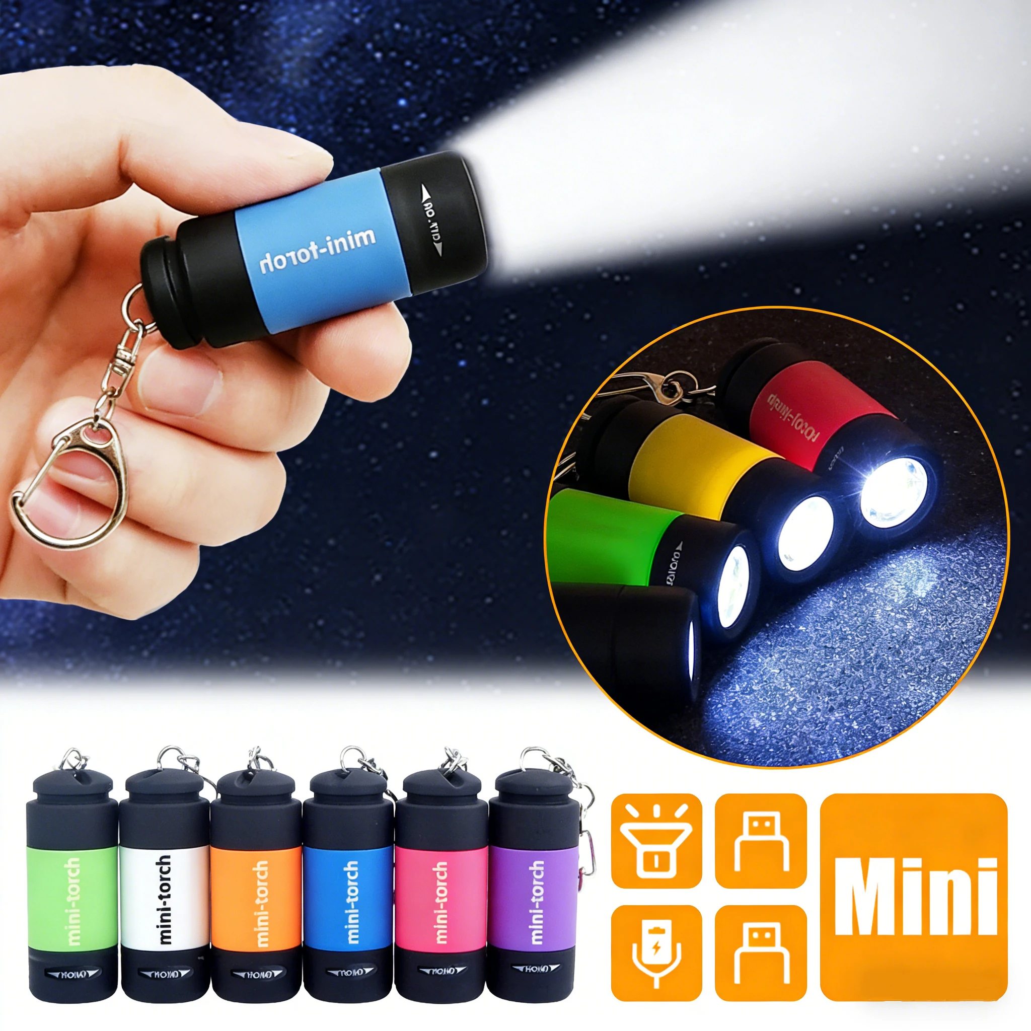 USB Rechargeable LED Multifunctional Strong Light Pocket Keychain Flashlight Waterproof Outdoor Hiking Camping Mini Flashlight