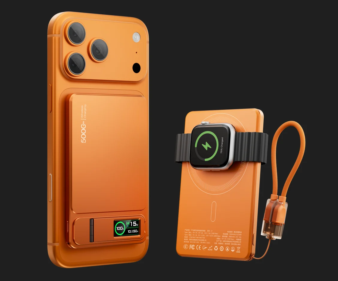 3 In 1 Magnetic Powerbank 15W Wireless Fast Charing With Intelligent TFT Screen External Battery For iPhone 12-17  Watch Airpod