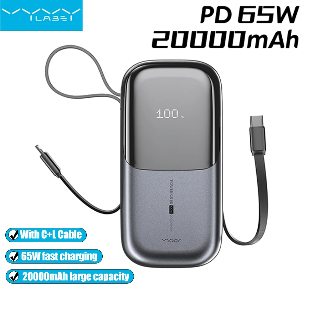 65W 20000mAh Power Bank  PD Quick Charge FCP SCP Powerbank Portable External Charger for Laptop Tablet iPhone Samsung Huawei
