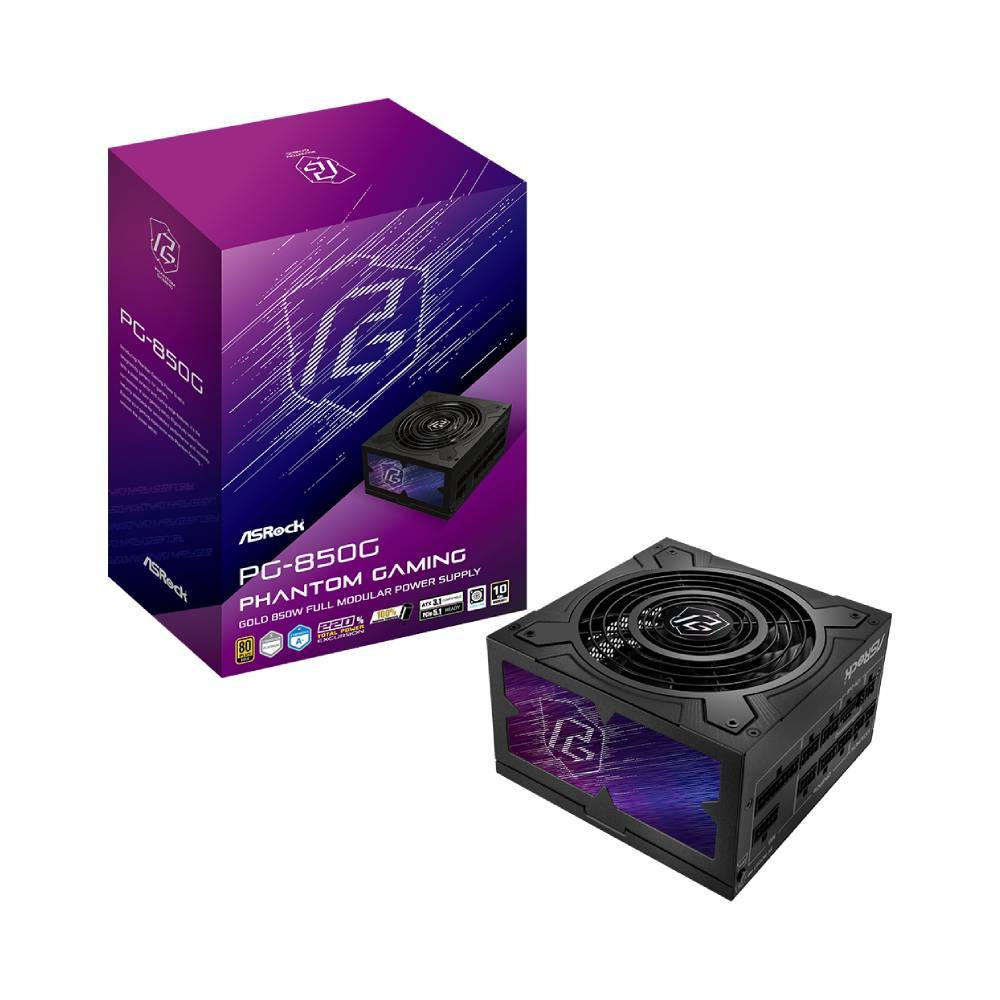 Fonte de Alimentação ASRock Phantom Gaming 850W 80 Plus Gold Full Modular C/ Cabo - PG-850G