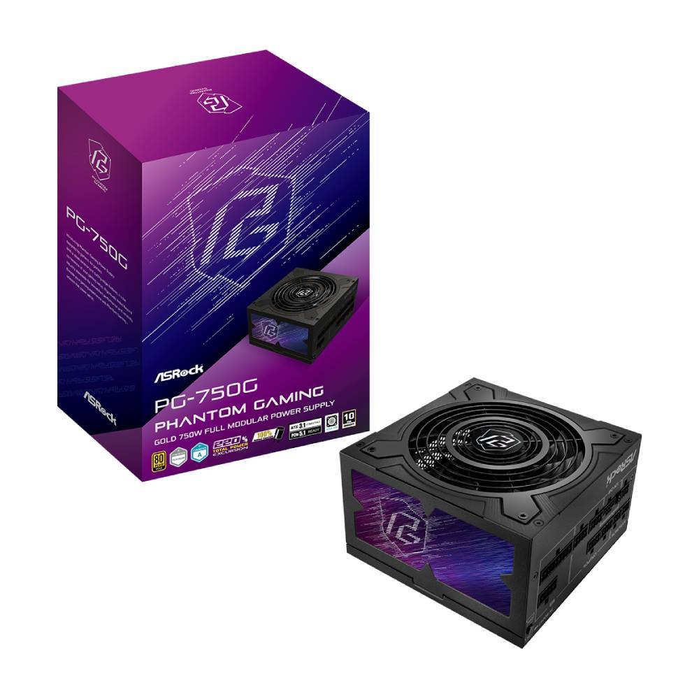 Fonte de Alimentação ASRock Phantom Gaming 750W 80 Plus Gold Full Modular C/ Cabo - PG-750G