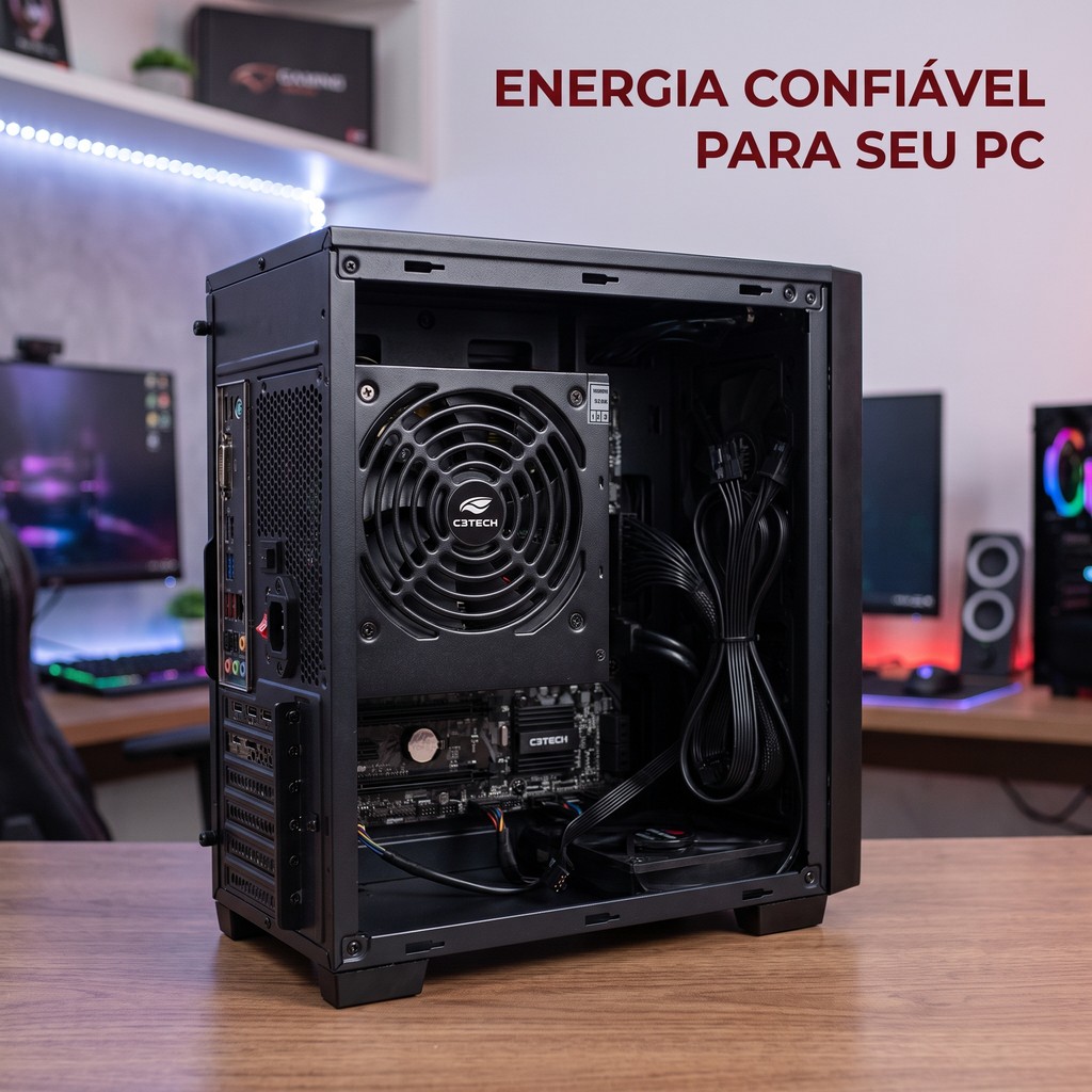 Fonte 500W Gaming C3Tech Conector AUX 12V 4 Pinos