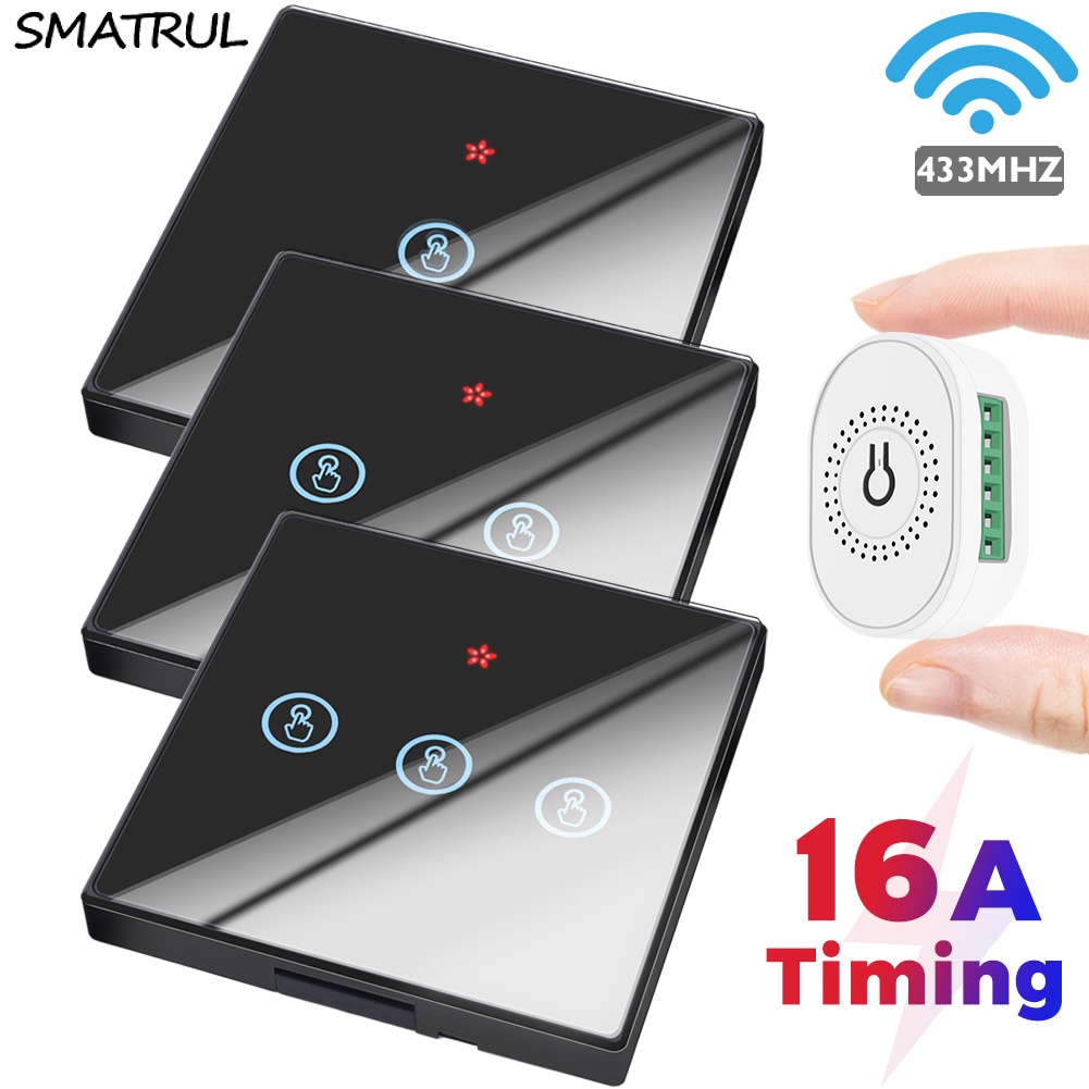 SMATRUL 16A Mini 2 Way Smart Home Wireless Touch Switch Light Module Breaker Electrical 433Mhz Remote Control