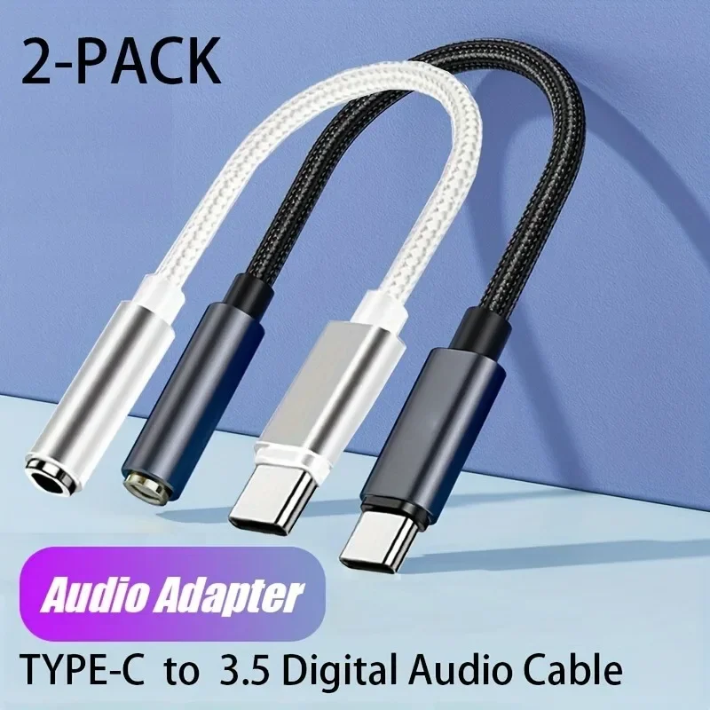 2pcs USB-C to 3.5mm Female Headphone Jack Adapter, High-Fidelity Audio Dongle Converter for iPhone 15 16 Galaxy, White & Black,