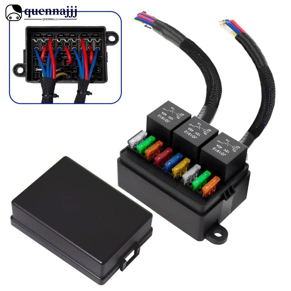 QUENNA 12V 40A Caixa De Relé Automático Para Carro , Fusível Duplo Pré-Fiado E Com 9 Peças De Fusíveis ATC/ATO 5-30A 3 4